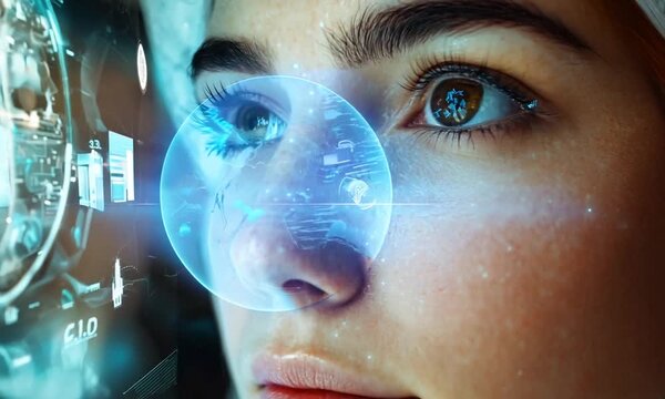 Woman Looking at Futuristic Interface