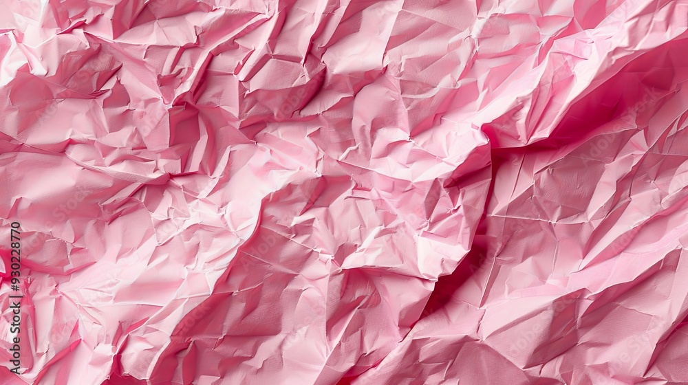 Poster This composition features a textured surface of crumpled pink paper with visible creases and folds, creating a dynamic and tactile visual experience