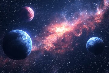Space cosmic illustration with planets scene created with Generative AI