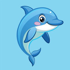 Obraz premium Very cute, cheerful little dolphin smiles brightly on a light blue background.vector illustrator.