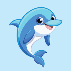 Very cute, cheerful little dolphin smiles brightly on a light blue background.vector illustrator.