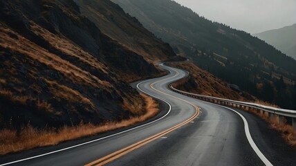 Winding road. Journey traffic curved highway. Road to horizon in perspective. Winding asphalt empty line isolated vector concep