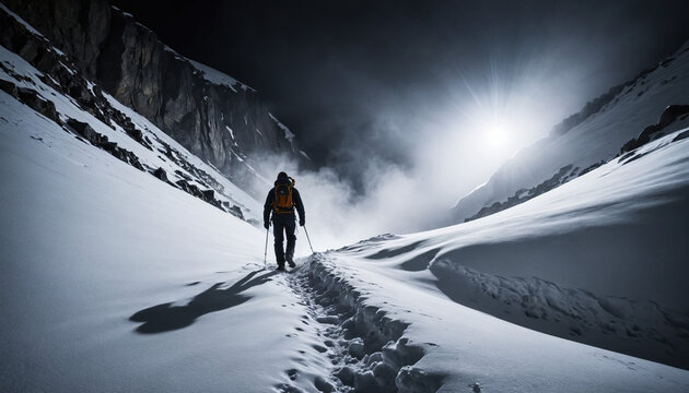 Snowfield Unknowns in Foggy Winter: The Pioneer's Trek Surrounded in Landslide