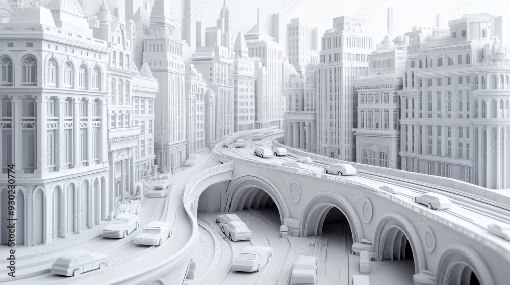 Canvas Prints A 3d model of a city with cars and buildings, AI