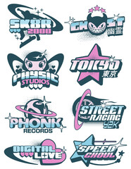 Y2K Aesthetic Flash Sheet - Streetwear Hoodie - Aesthetic Retro Sticker Set Vintage Y2K Style Graphic