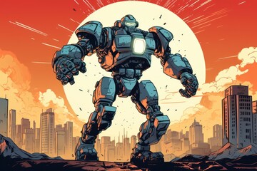 Fototapeta premium Robot comics architecture technology.