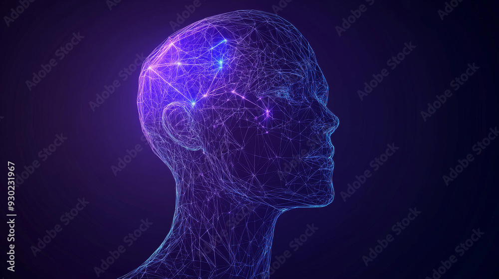 Wall mural an artificial intelligence in humanoid head vector in wireframe low poly style. ai with digital brai