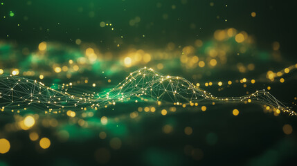 Abstract digital background electromagnetic wave background Innovation digital wave, information technology background and green luxury background with golden line decoration and curve light effect