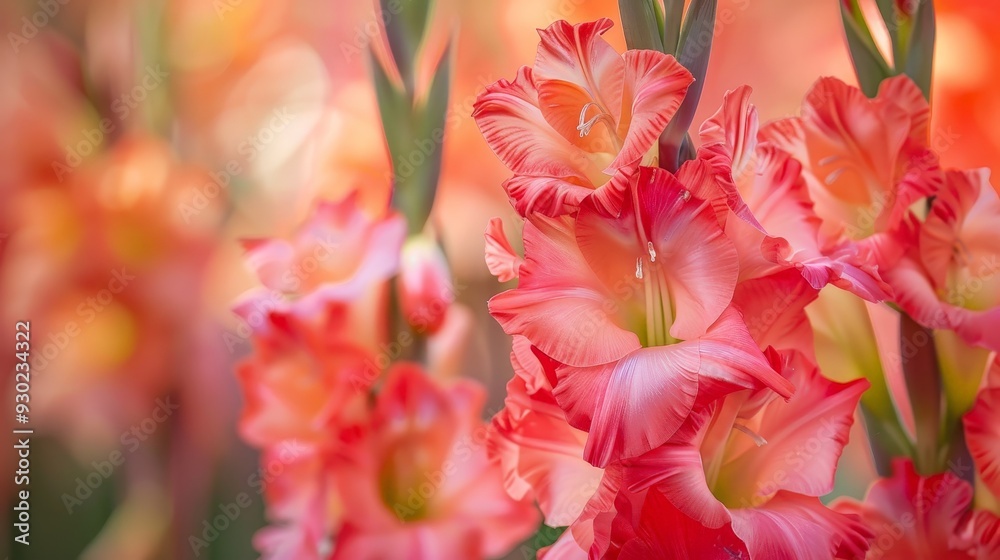 Wall mural gladiolus flowers stand tall, symbolizing strength and integrity.