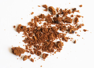 chocolate crumbs on white background