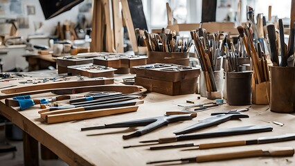 Craftsman's Workshop Tools and Materials for Artistic Creation