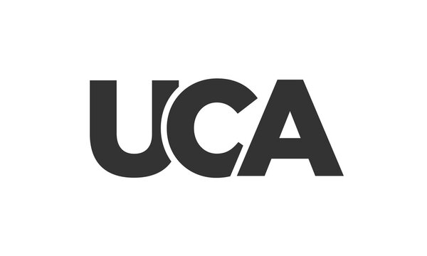 UCA logo design template with strong and modern bold text. Initial based vector logotype featuring simple and minimal typography. Trendy company identity.