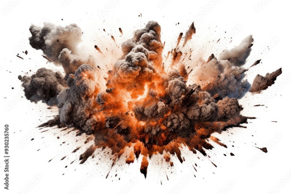 Wall mural Explosion fire white background destruction.