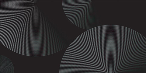 Abstract black background with circle lines pattern. Black metal lines texture. Modern shiny black and gray gradient lines creative design.