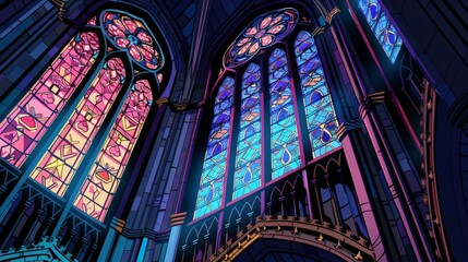 Obraz premium Illustrate a detailed drawing of a Gothic cathedral, highlighting its pointed arches, ribbed vaults, and stained glass windows.