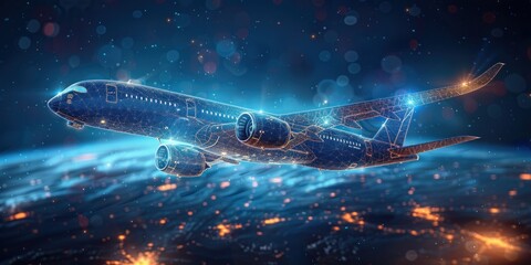Fototapeta premium Airplane Taking Off in a Futuristic World