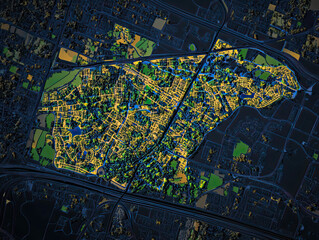 Fototapeta premium Technical aerial visual, 3D LiDAR GIS aerial map satellite scan model isolated, showing Vacaville, California. Elevation, topography, render