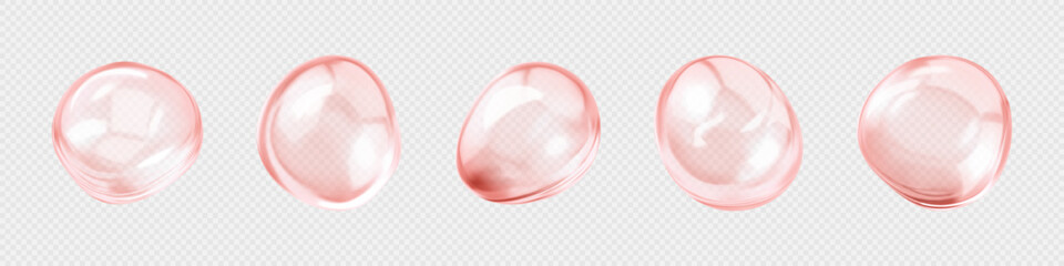 Collagen serum bubbles. Cosmetic essence drops. Concept skincare cosmetics solution. Vector realistic illustration