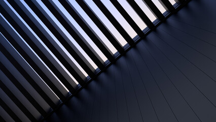 Black architectural design. Open,transparent ceiling,roof and wall on and evening sky,architectural design of modern structure,wallpaper.3D render