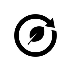 circular leaf and arrow icon, organic recycling symbol. vector isolated on white background, simple and modern design.
