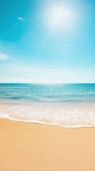 A summer beach scene with rolling waves and bright sunshine, capturing the essence of a warm, relaxing day