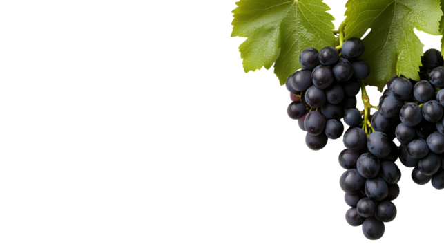 Grape vine with leaves isolated on transparent background with copy space for text