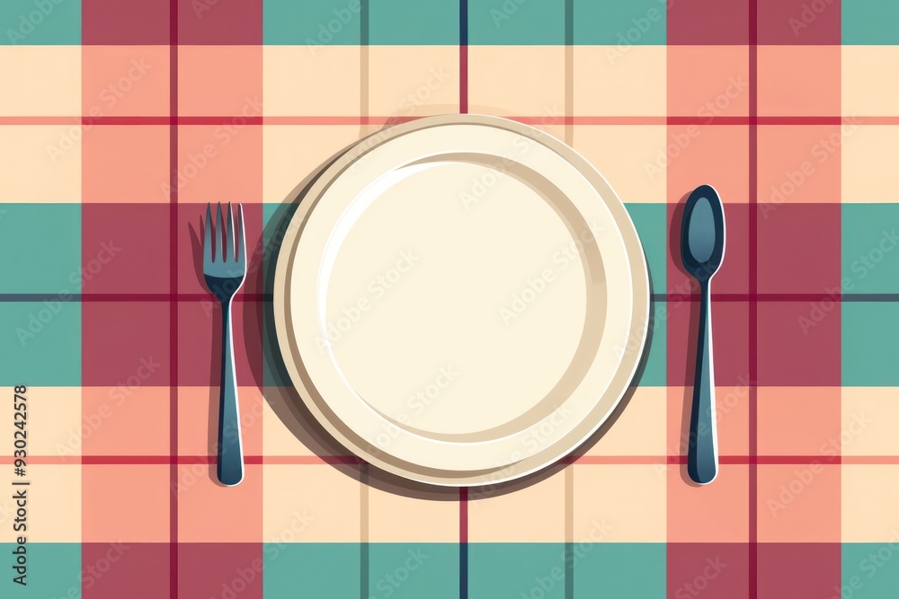 Canvas Prints Plaid tablecloth spoon fork meal.