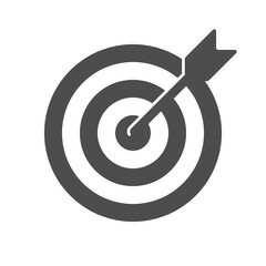 Target graphic icon. Arrow hit the target bullseye. Sign isolated on white background. Vector illustration