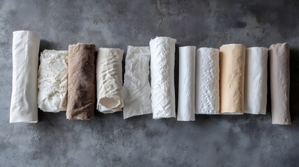 A creative display of tissue options with a contrasting solid background, studio lighting enhancing the contrast between the textures and patterns, artistic and engaging presentation,