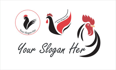 BBQ and chicken, cock, rooster with fire logo template. Grill and hen meat with fork and spatula vector design. Fast food illustration, Roasted chicken steak restaurant logo design inspiration templat