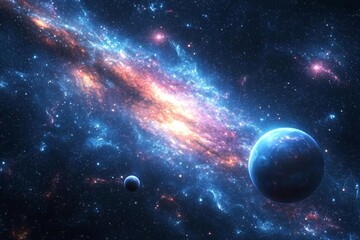 Space cosmic illustration with planets scene created with Generative AI