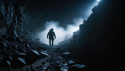 Obraz premium Reef Mysteries in Foggy Winter: The Pathfinder's Passage Immersed in Landslide