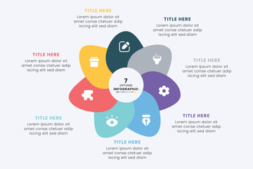 Business Circle chart infographic template design. Timeline concept with 7 steps. Can be used for presentations, workflow layout, diagram, banner, web design, Vector illustration.