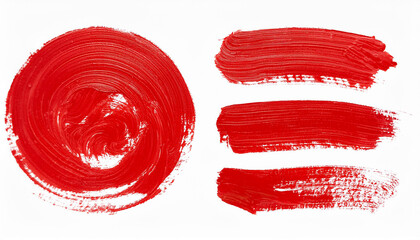 Set of round red brush strokes. Grungy texture. Hand drawn art.