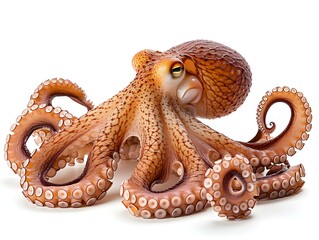 An octopus resting on a sandy ocean floor with curled tentacles in a vibrant underwater environment