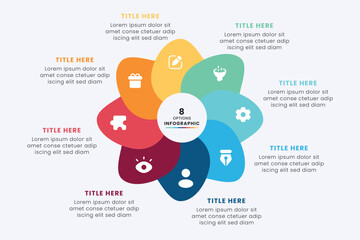 Business Circle chart infographic template design. Timeline concept with 8 steps. Can be used for presentations, workflow layout, diagram, banner, web design, Vector illustration.