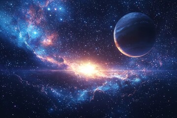 Space cosmic illustration with planets scene created with Generative AI