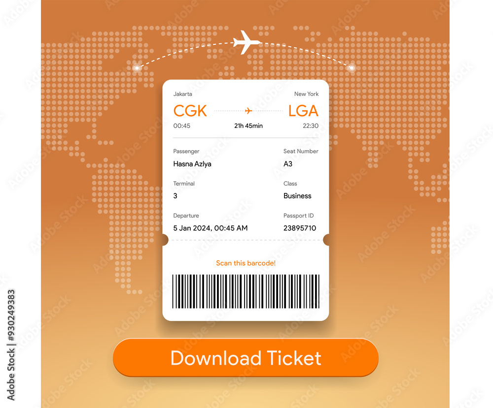 Canvas Prints digital boarding pass template. airplane e-ticket travel data of passenger mockup. flight check-in d