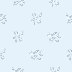 Light seamless pattern with attributes of money, wealth, business and finance. Simple vector illustration with repeating icons of flying money, bills and coins