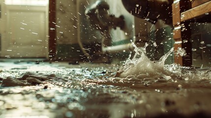 Water splash in apartment, insurance case.