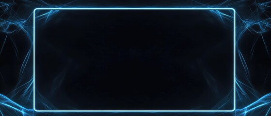 Ultrawide Neon Blue Color Border Frame With Smoke in Background Isolated On Solid Black