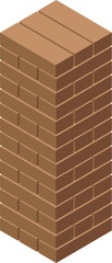 Isometric tall brick column standing on white background