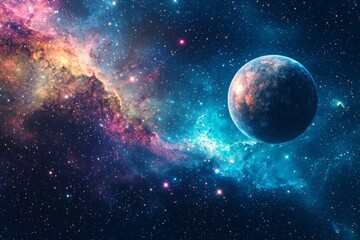 Obraz premium Space cosmic illustration with planets scene created with Generative AI