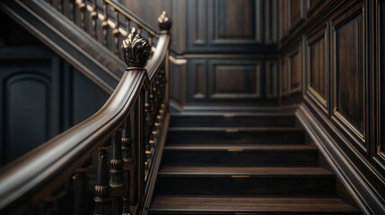Fototapeta premium Ornate Wooden Staircase Close-Up Background.