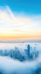 Fototapeta premium A serene early morning cityscape with fog rolling in, creating a calm and introspective mood