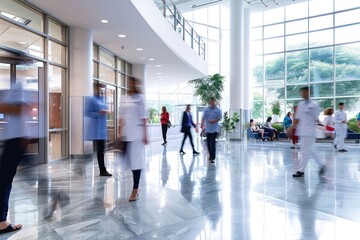 Staff In Busy Lobby Area Of Modern Hospital walking adult plant.