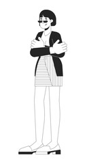 Leadership boss korean woman in office clothes black and white 2D line cartoon character. Professional proud asian female isolated vector outline person. Manager monochromatic spot illustration