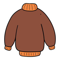 Hand drawn cartoon cute brown warm sweater on white background.