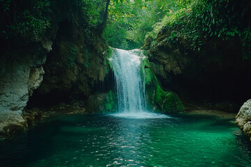 Naklejka premium Hidden Waterfall in a Jungle Landscapes