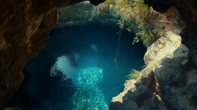 mysterious cenote, uncharted cave, adventure destination, perfect travel wallpaper